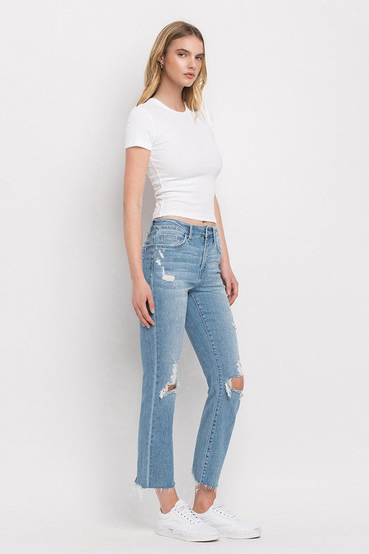 Flying Monkey Lani High Rise Distressed Cropped Straight Jeans