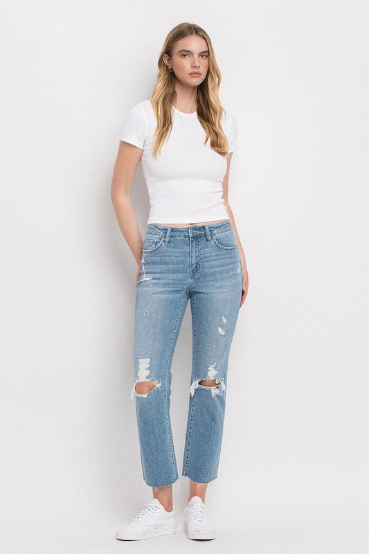 Flying Monkey Lani High Rise Distressed Cropped Straight Jeans