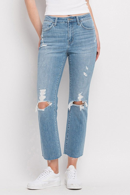 Flying Monkey Lani High Rise Distressed Cropped Straight Jeans