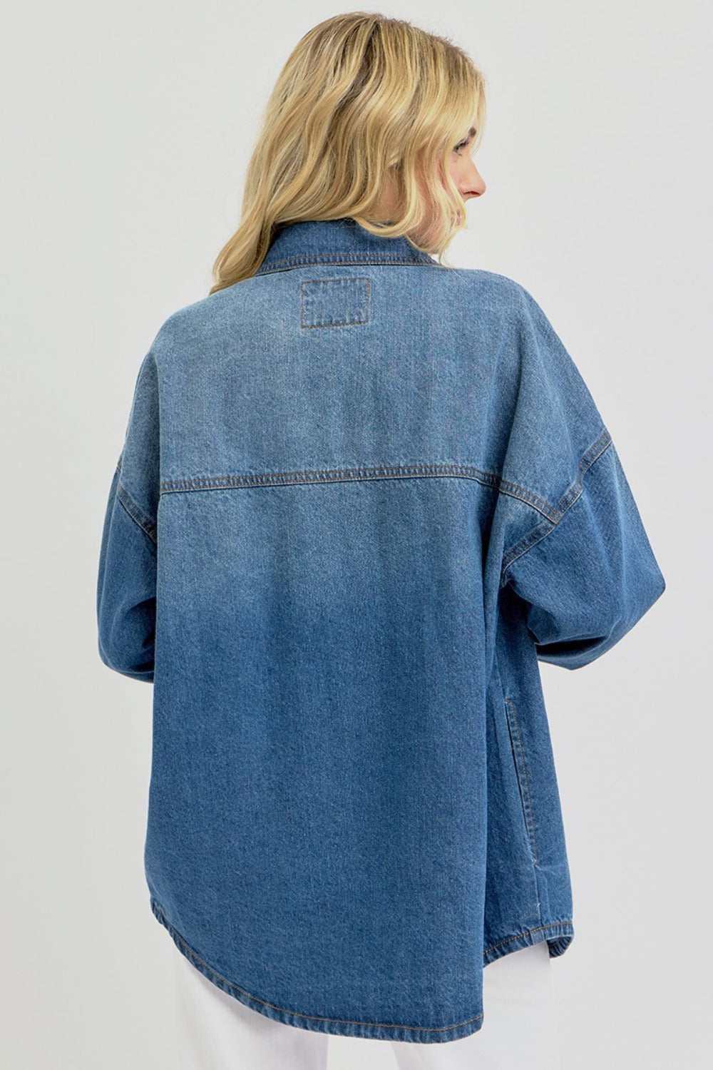 RISEN Snap Button Down Long Sleeves Dark Washed Chest Pockets Denim Shacket
