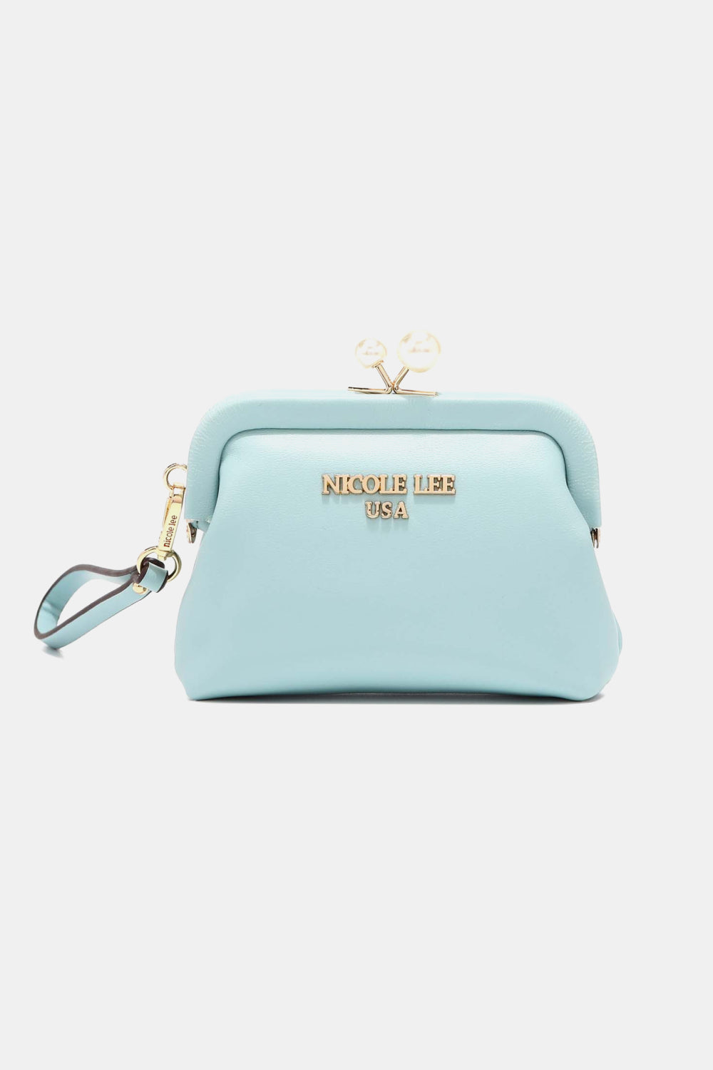 Nicole Lee USA Elsie Vegan Leather Wristlet Strap Pearl Coin Purse