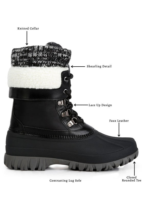 LONDON RAG Delphine Knitted Collar Lace Up Boots