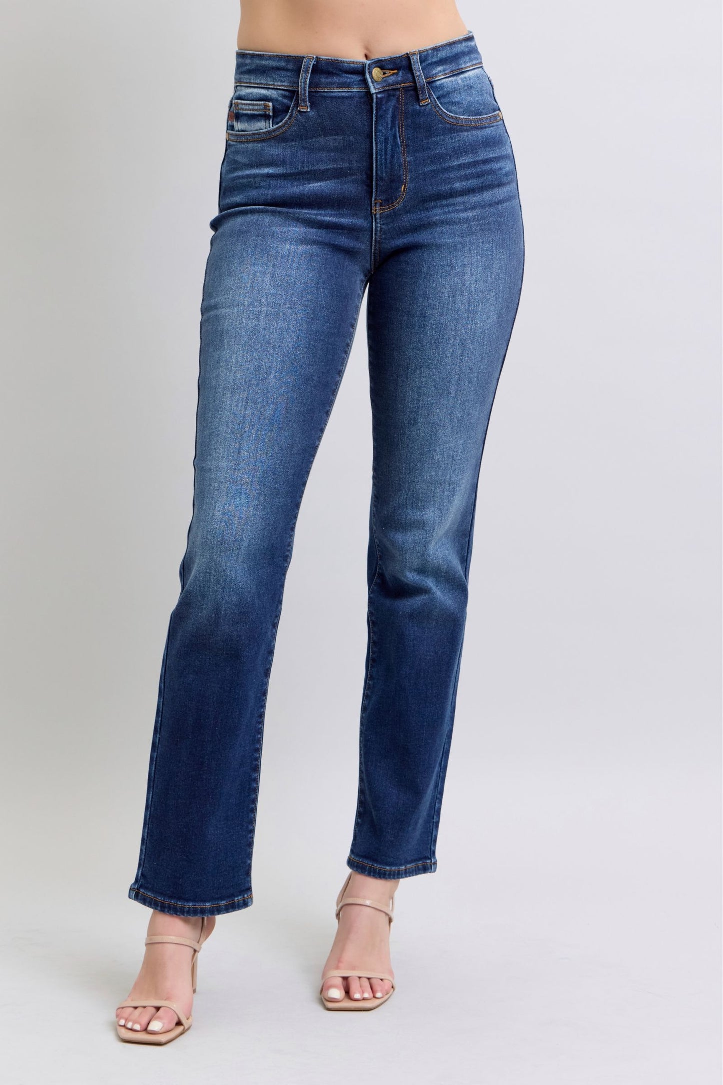 Judy Blue High Rise Waist Zipper Fly Stretch Dark Washed Straight Leg Jeans
