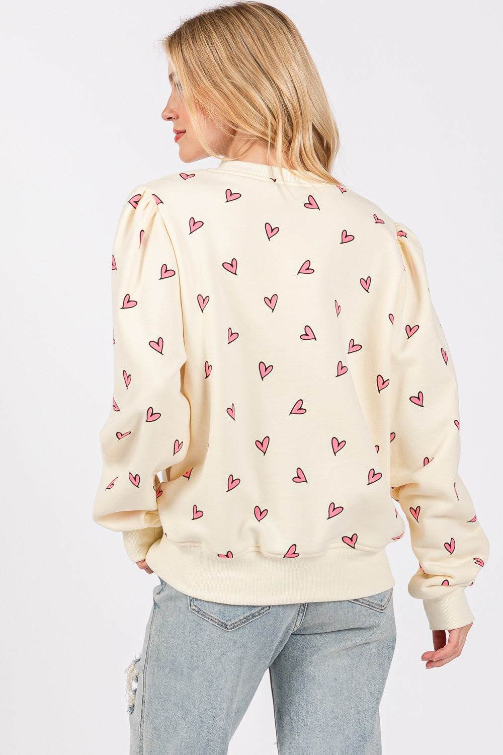 SAGE + FIG Heart Printed Contrast Long Sleeves Relaxed Fit Sweatshirt | Cream