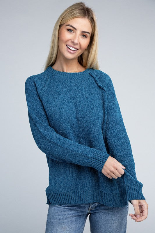 ZENANA Relaxed Fit Raglan Long Sleeves Chenille Sweater