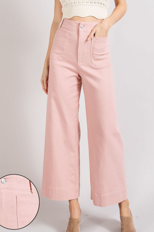 ee:some Soft Washed High Rise Front Pockets Ankle Wide Leg Pants
