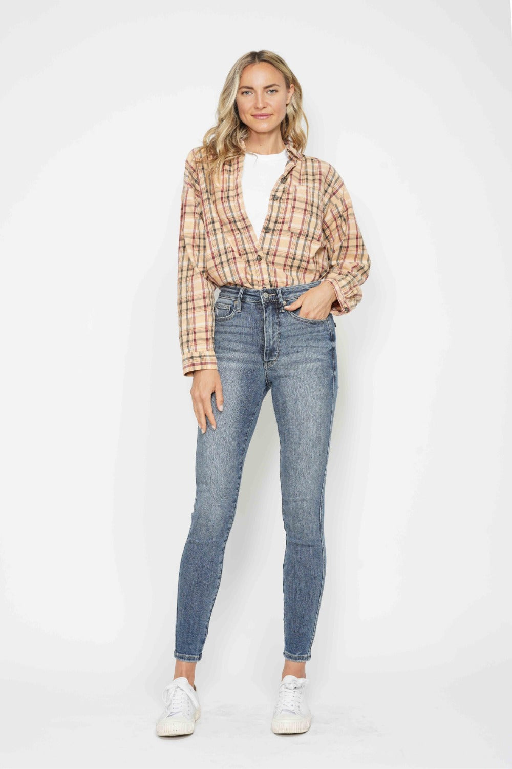 Judy Blue High Rise Tummy Control Contrast Wash Stretchy Skinny Denim Jeans