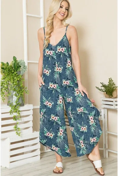 ORANGE FARM Side Slits Floral Jumpsuit with Side Pockets | Size XL