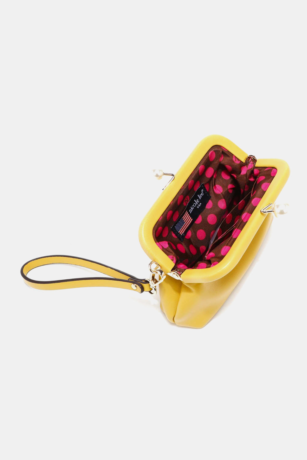 Nicole Lee USA Elsie Vegan Leather Wristlet Strap Pearl Coin Purse