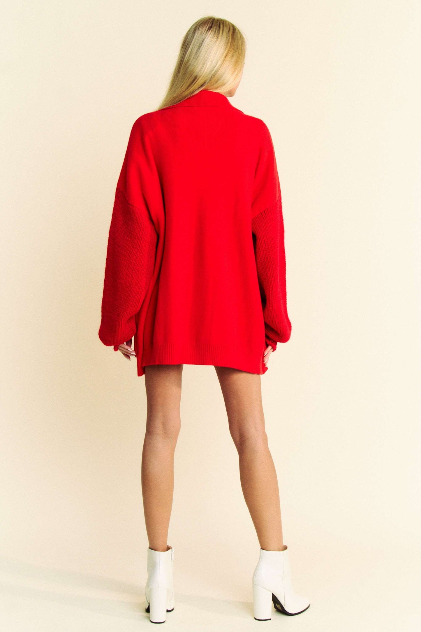 Davi & Dani Button Up Dropped Shoulder Patched Pocket Oversized Cardigan | Red