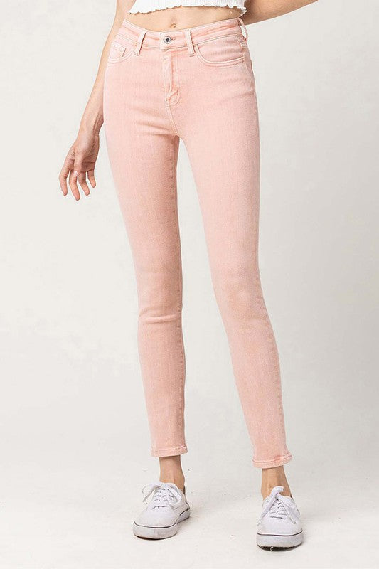 VERVET Bella High Rise Coral Pink Wash Zip Fly Cropped Skinny Jeans