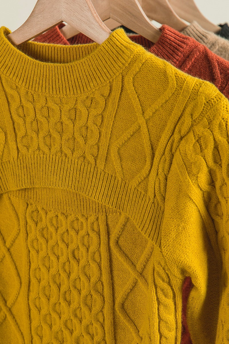 BiBi Cut Out Chest Detail Long Sleeves Twist Knitted Pullover Sweater | Mustard