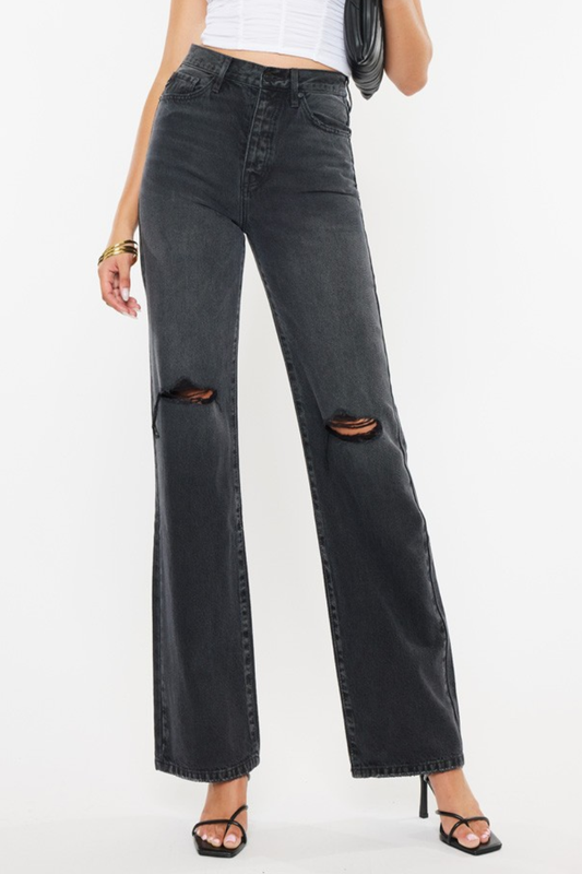 KANCAN Ultra High Rise 90's Vintage Distressed Flare Jeans