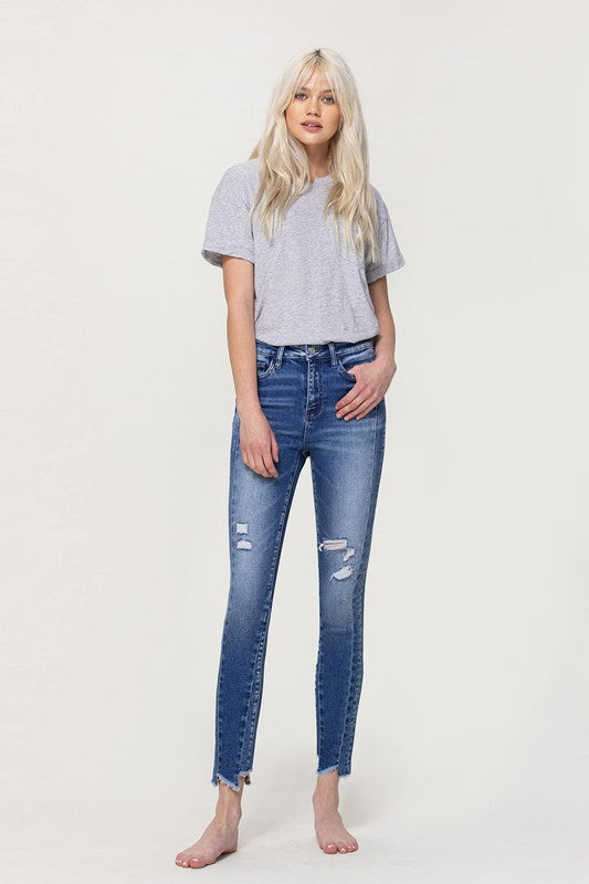 VERVET Windy Is Nothing High Rise Ankle Skinny Jeans with Uneven Hem Detail