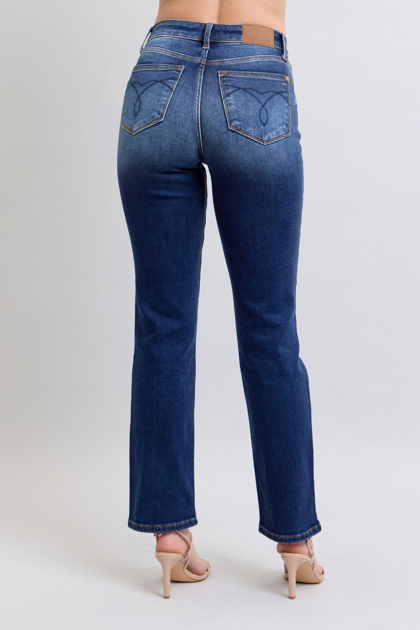 Judy Blue High Rise Waist Zipper Fly Stretch Dark Washed Straight Leg Jeans
