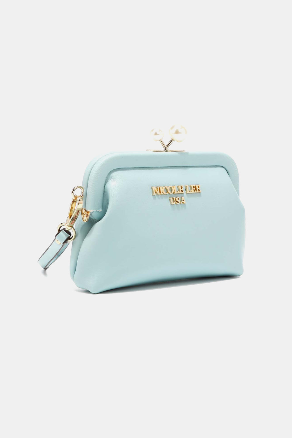 Nicole Lee USA Elsie Vegan Leather Wristlet Strap Pearl Coin Purse