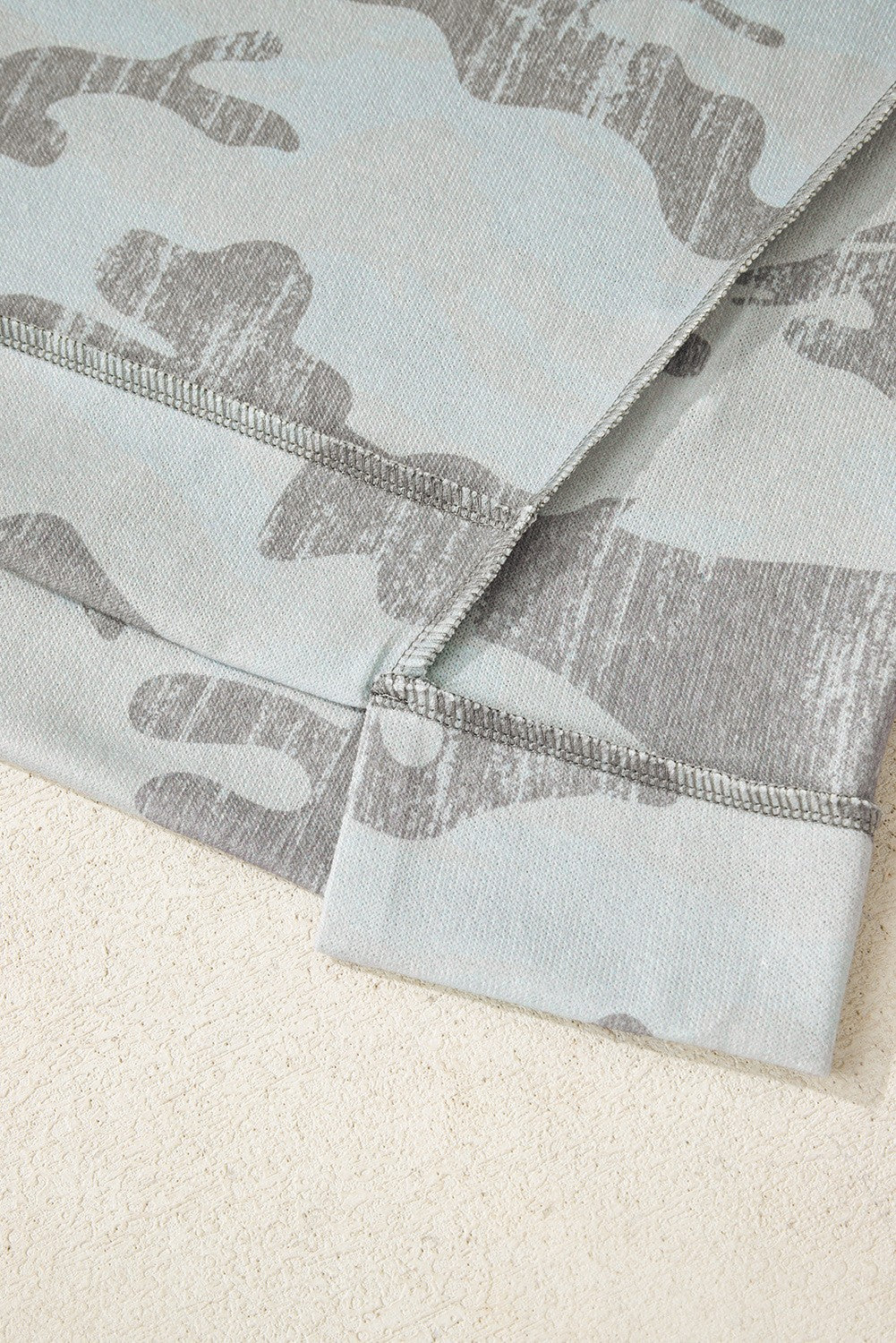 Threaded Pear Retro Camouflage Print Exposed Seam Roun Neck Oversized Sweatshirt