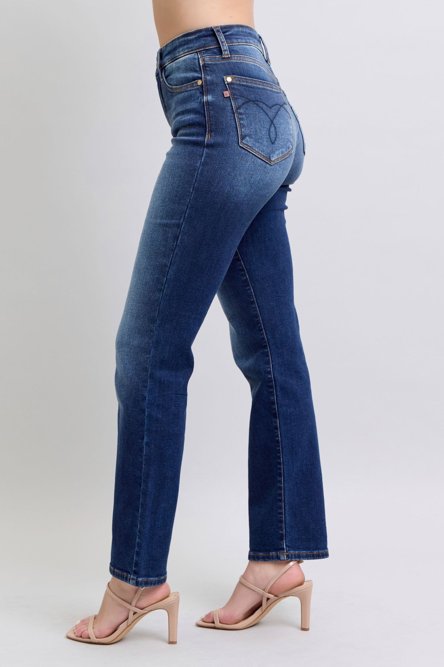 Judy Blue High Rise Waist Zipper Fly Stretch Dark Washed Straight Leg Jeans