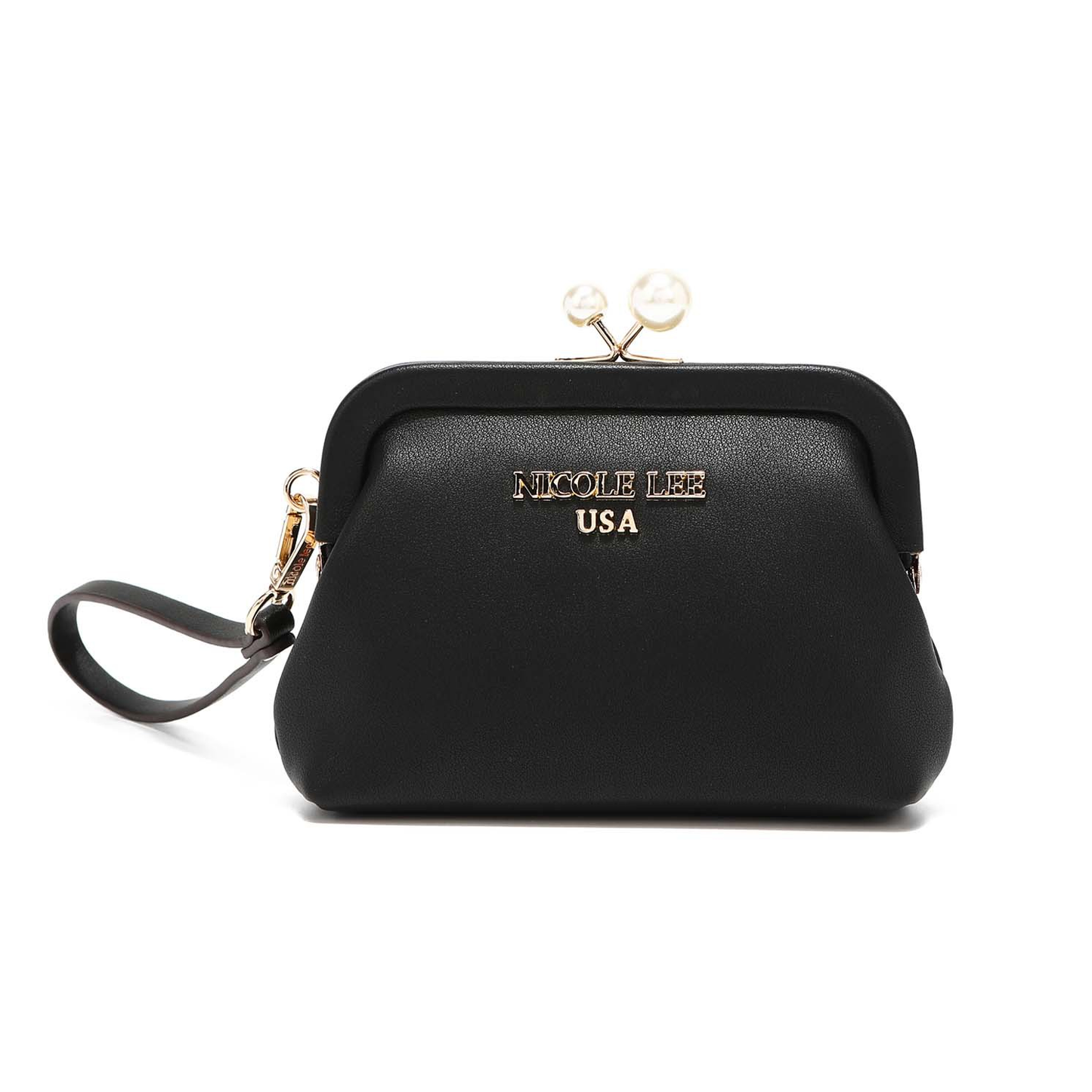 Nicole Lee USA Elsie Vegan Leather Wristlet Strap Pearl Coin Purse
