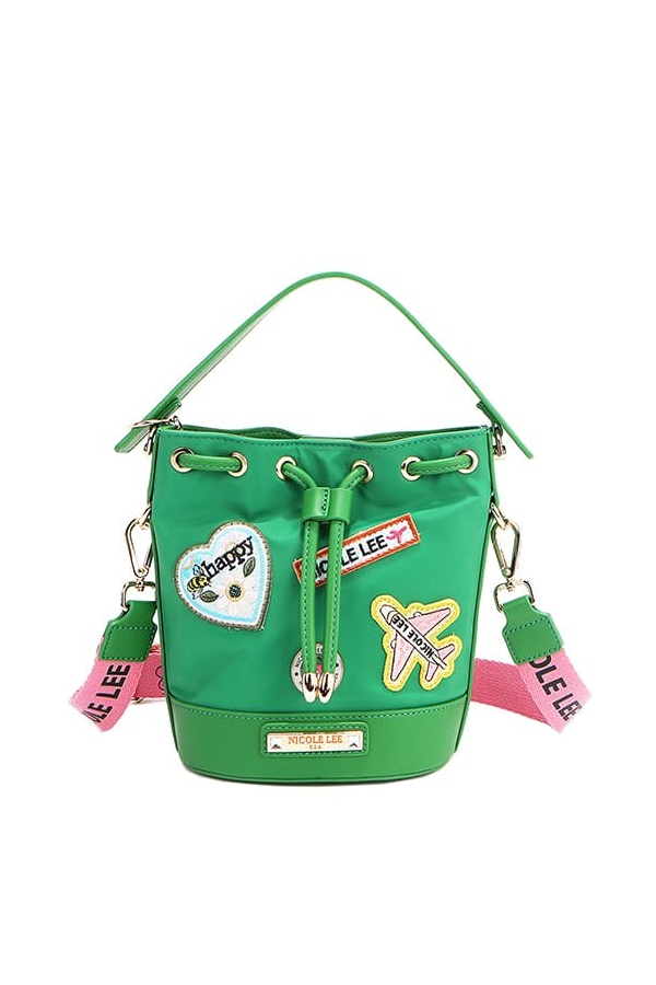 Nicole Lee USA Embroidered Color Patches Drawstring Closure Bucket Bag
