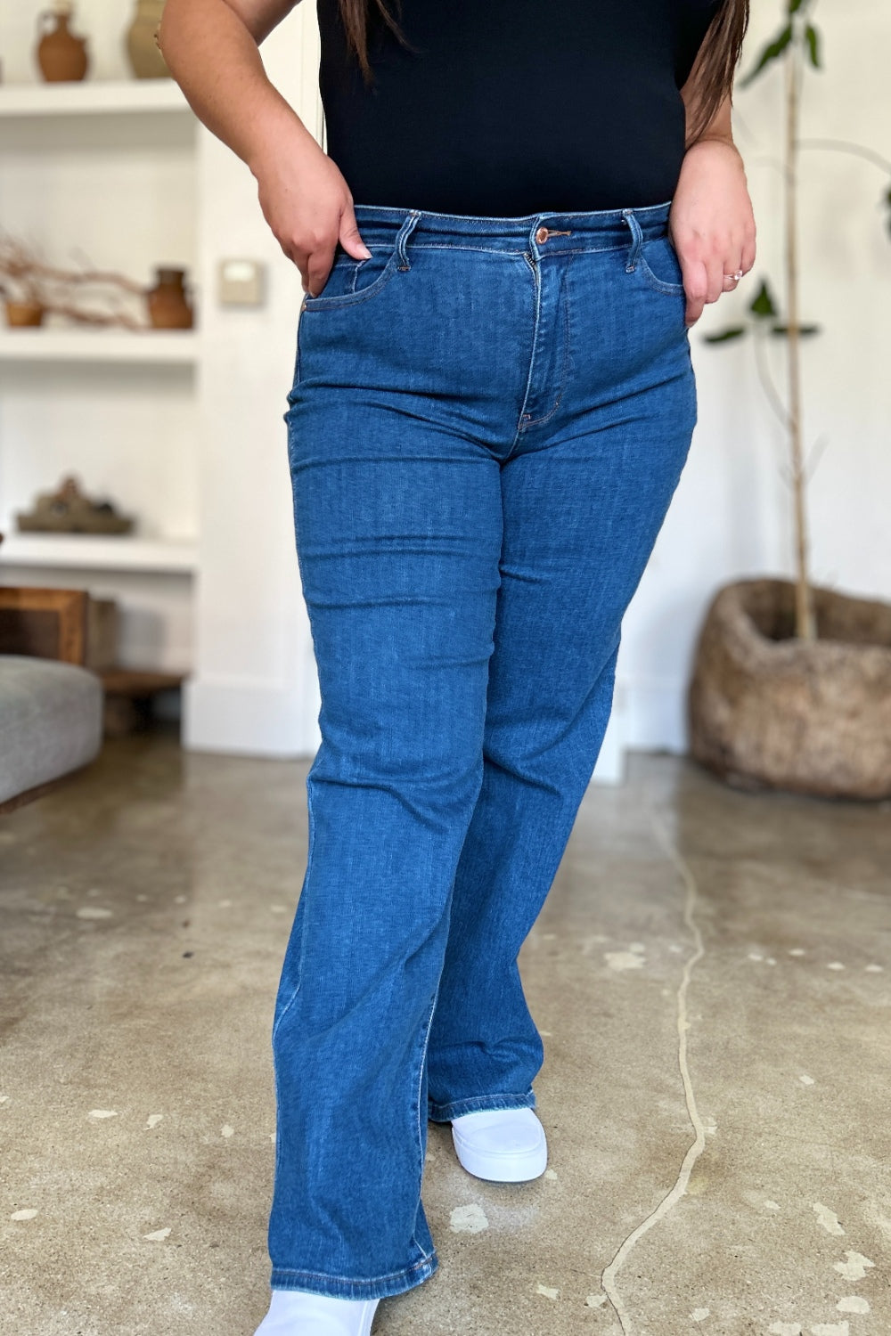 Judy Blue High Rise Waist Zipper Fly Stretch Medium Wash Straight Denim Jeans