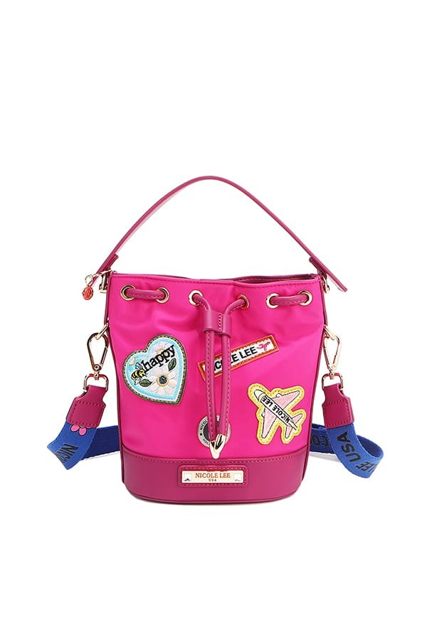 Nicole Lee USA Embroidered Color Patches Drawstring Closure Bucket Bag