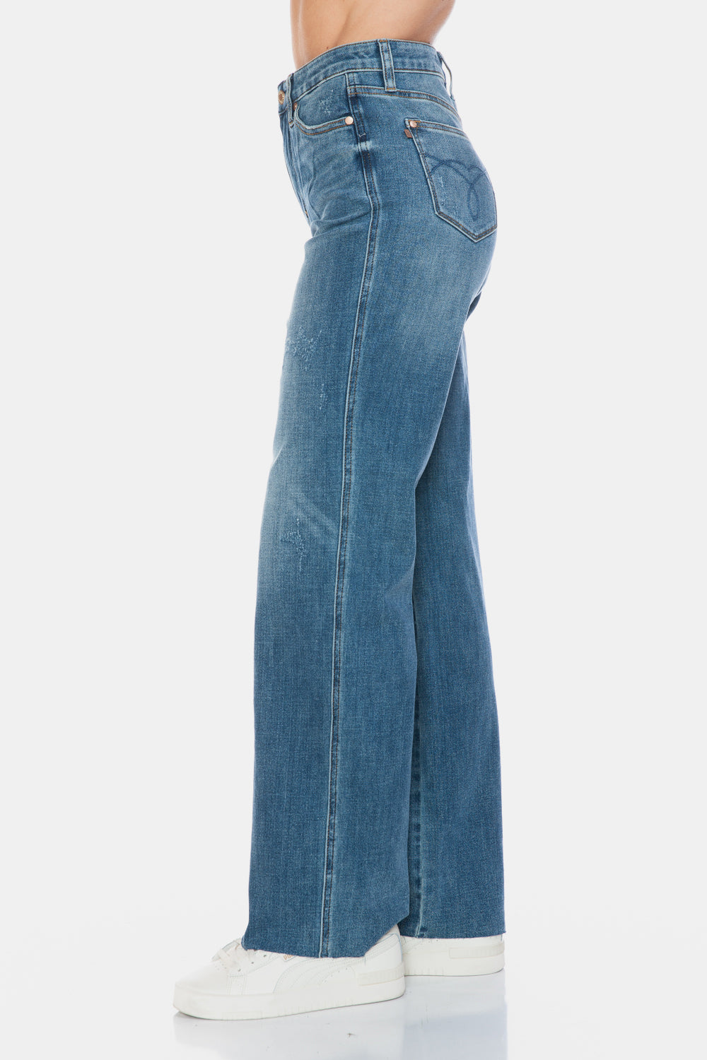 Judy Blue High Rise Tummy Control Cut Raw Hem Medium Washed Straight Denim Jeans