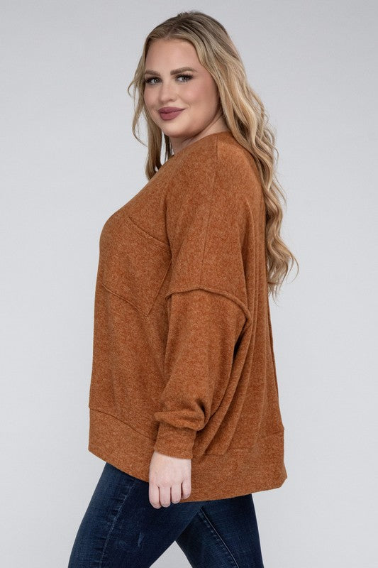 ZENANA Plus Brushed Melange Drop Shoulders Oversized Sweater