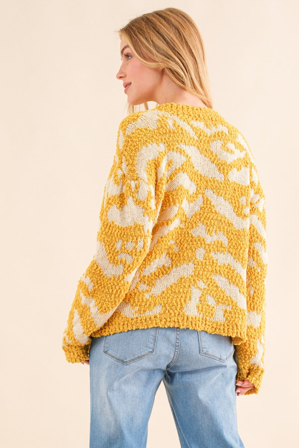 And The Why Textured Pattern Contrast Long Sleeves Relaxed Fit Sweater | Mustard