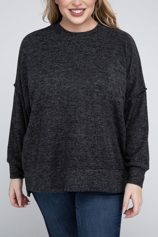 ZENANA Plus Brushed Melange Drop Shoulders Oversized Sweater