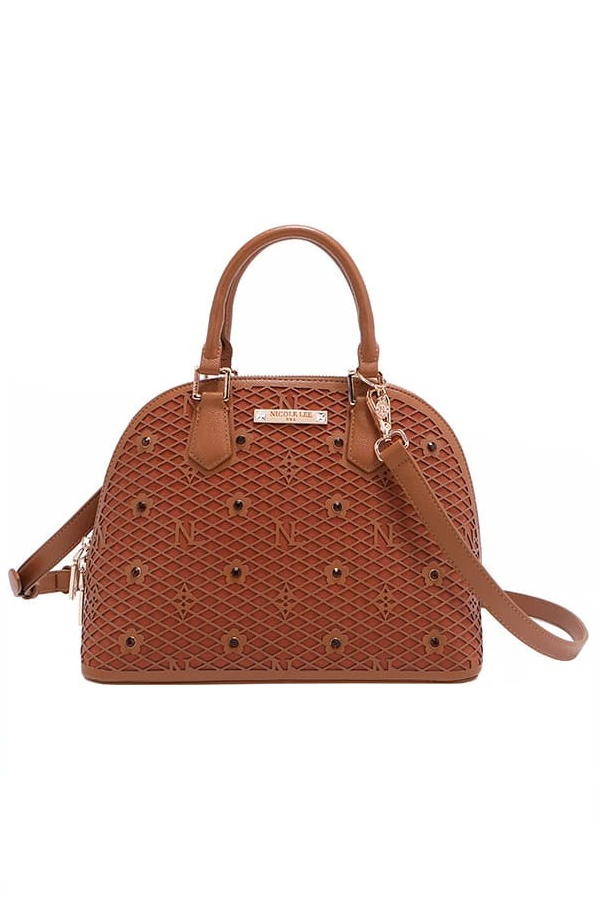 Nicole Lee USA Gracie Flower Pattern Pocket Vegan Leather Dome Satchel