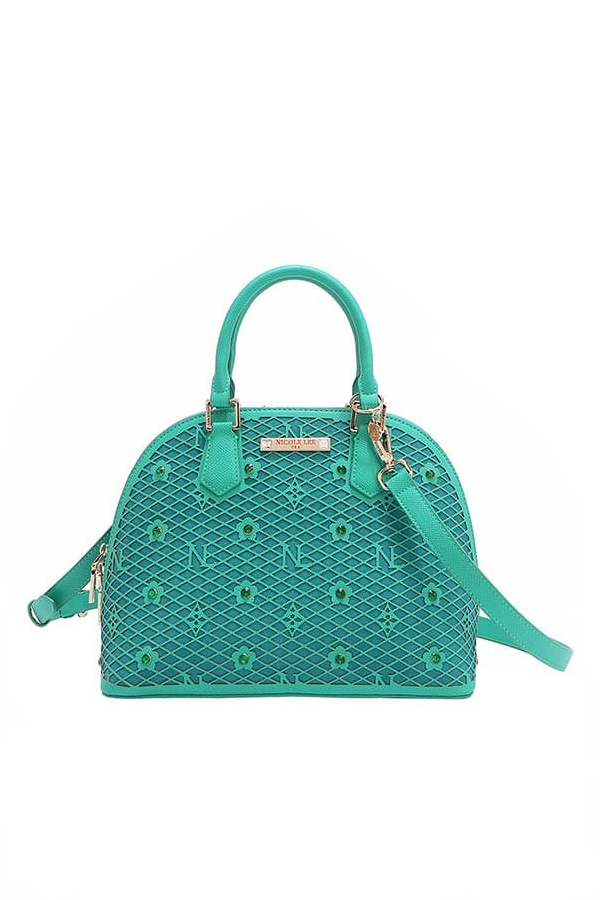 Nicole Lee USA Gracie Flower Pattern Pocket Vegan Leather Dome Satchel