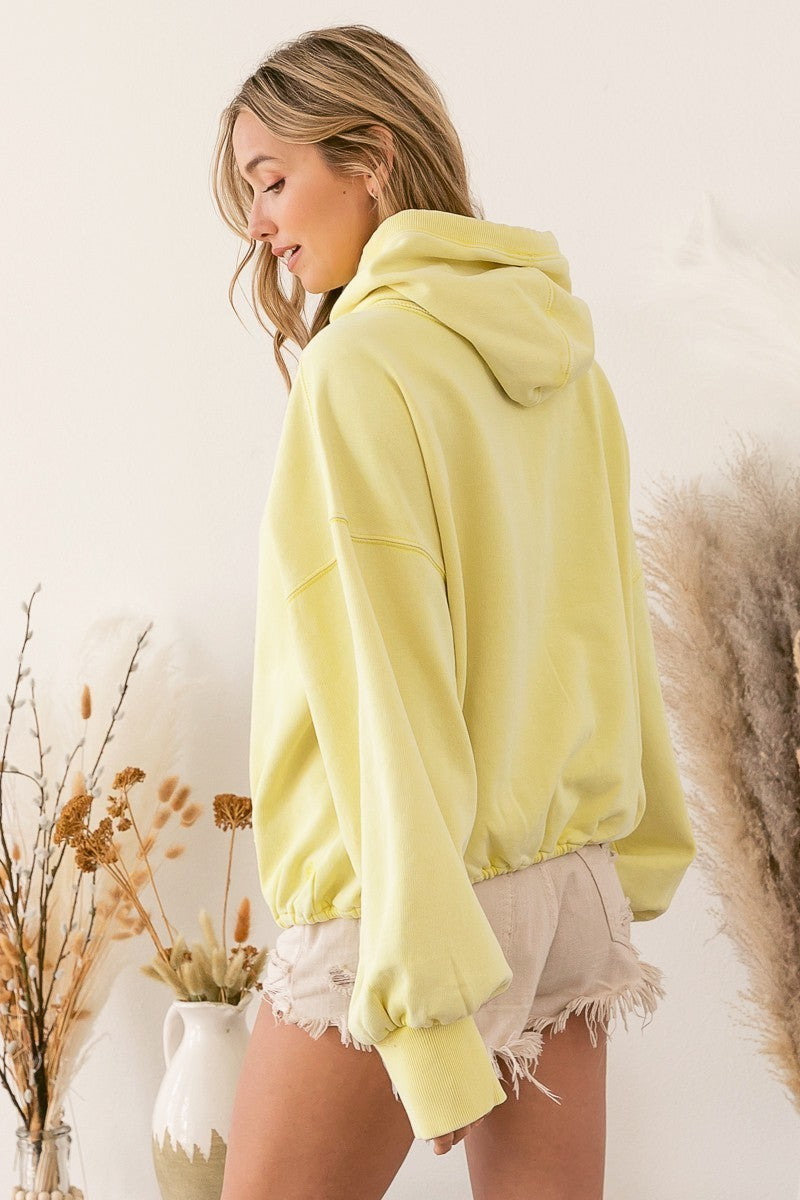 BiBi Stitch Detailed Elastic Hem Half Zip Fleece Hooded Sweatshirt | Periwinkle