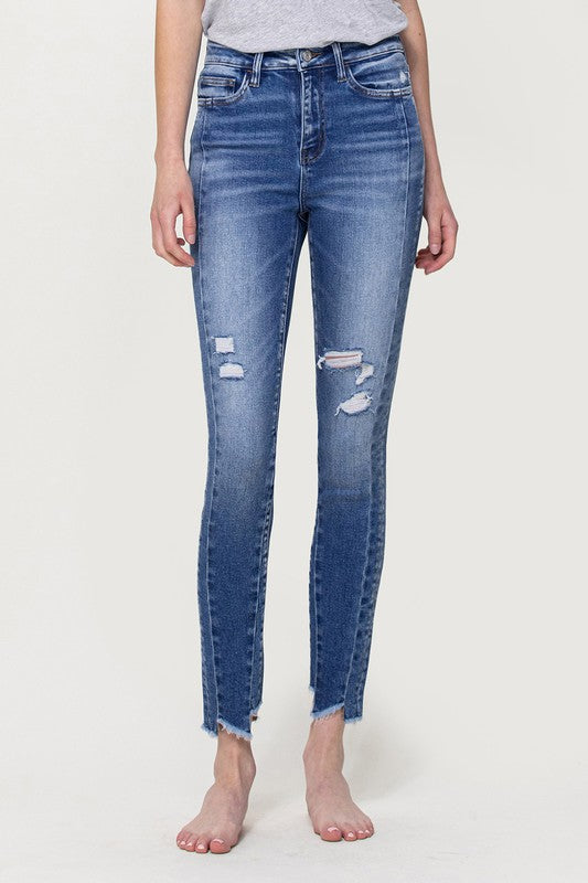 VERVET Windy Is Nothing High Rise Ankle Skinny Jeans with Uneven Hem Detail