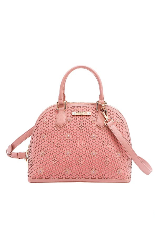 Nicole Lee USA Gracie Flower Pattern Pocket Vegan Leather Dome Satchel