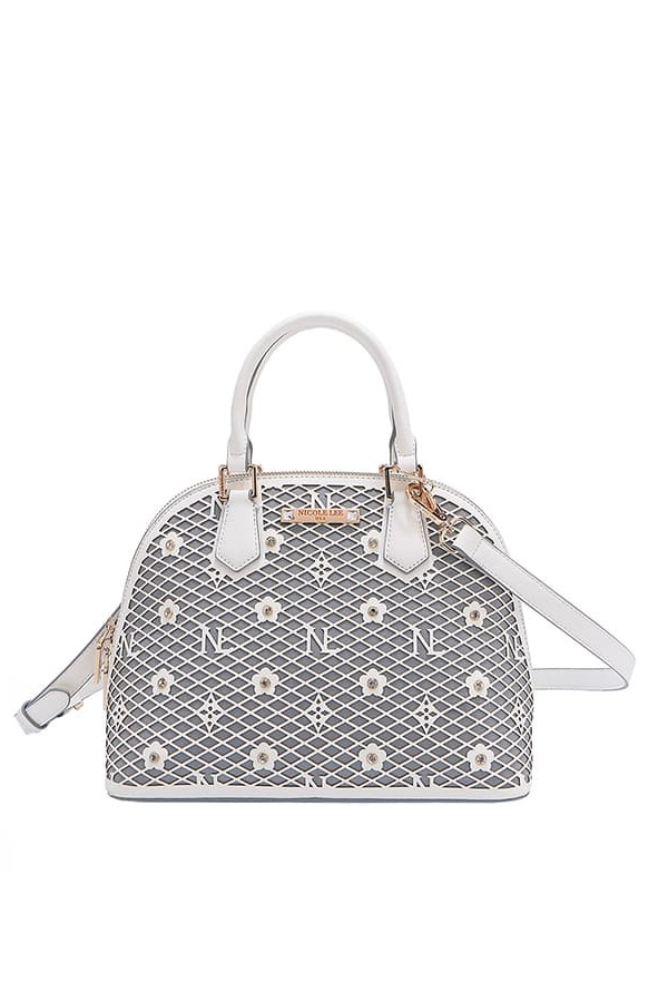 Nicole Lee USA Gracie Flower Pattern Pocket Vegan Leather Dome Satchel