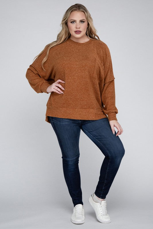 ZENANA Plus Brushed Melange Drop Shoulders Oversized Sweater