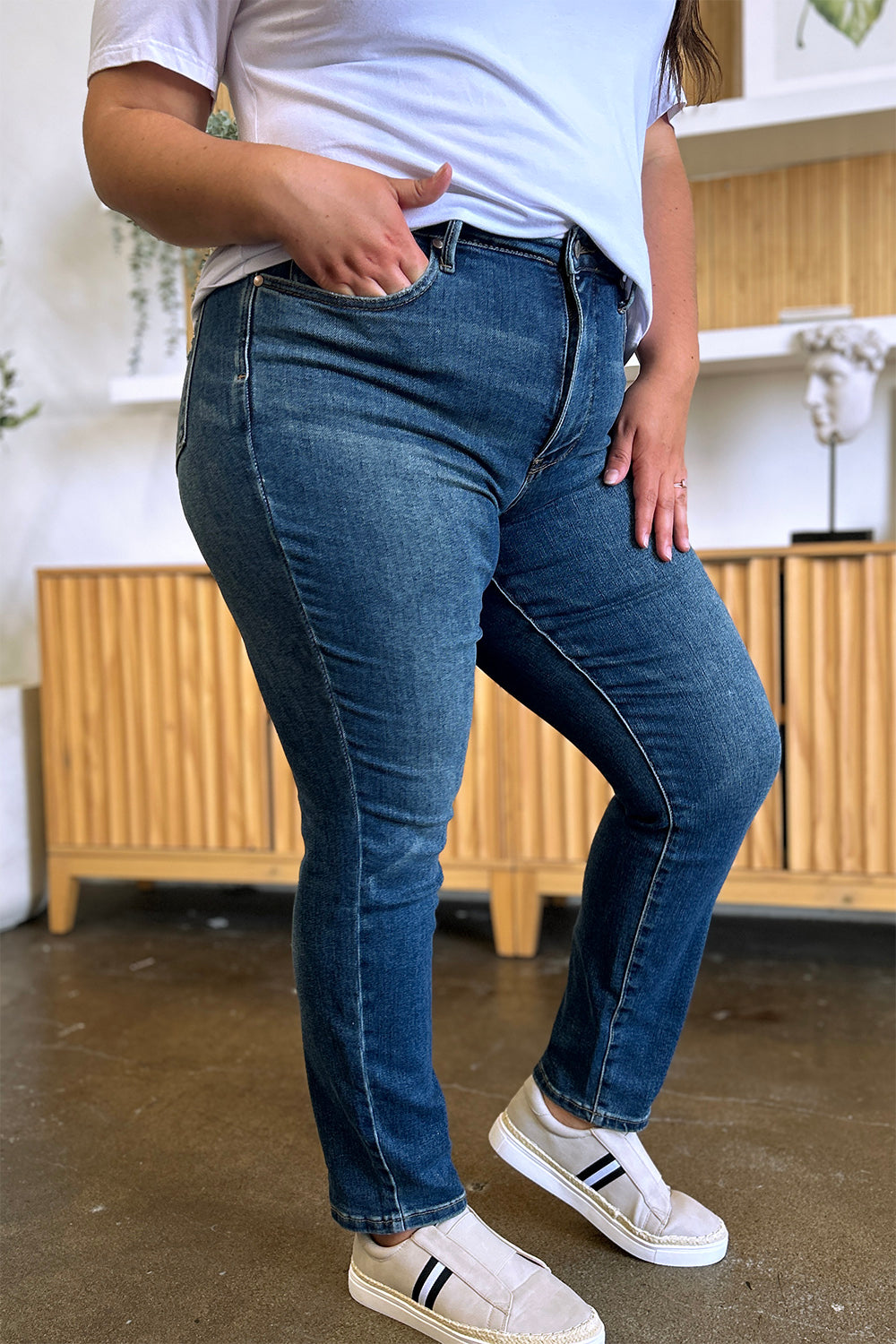 Judy Blue Tummy Control High Waist Dark Washed Stretch Slim Ankle Denim Jeans