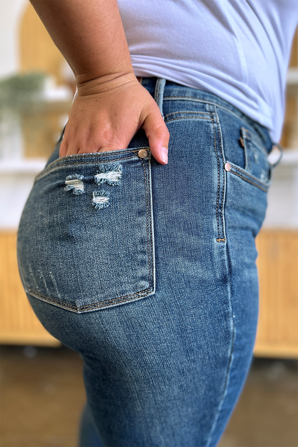 Judy Blue Tummy Control High Waist Dark Washed Stretch Slim Ankle Denim Jeans