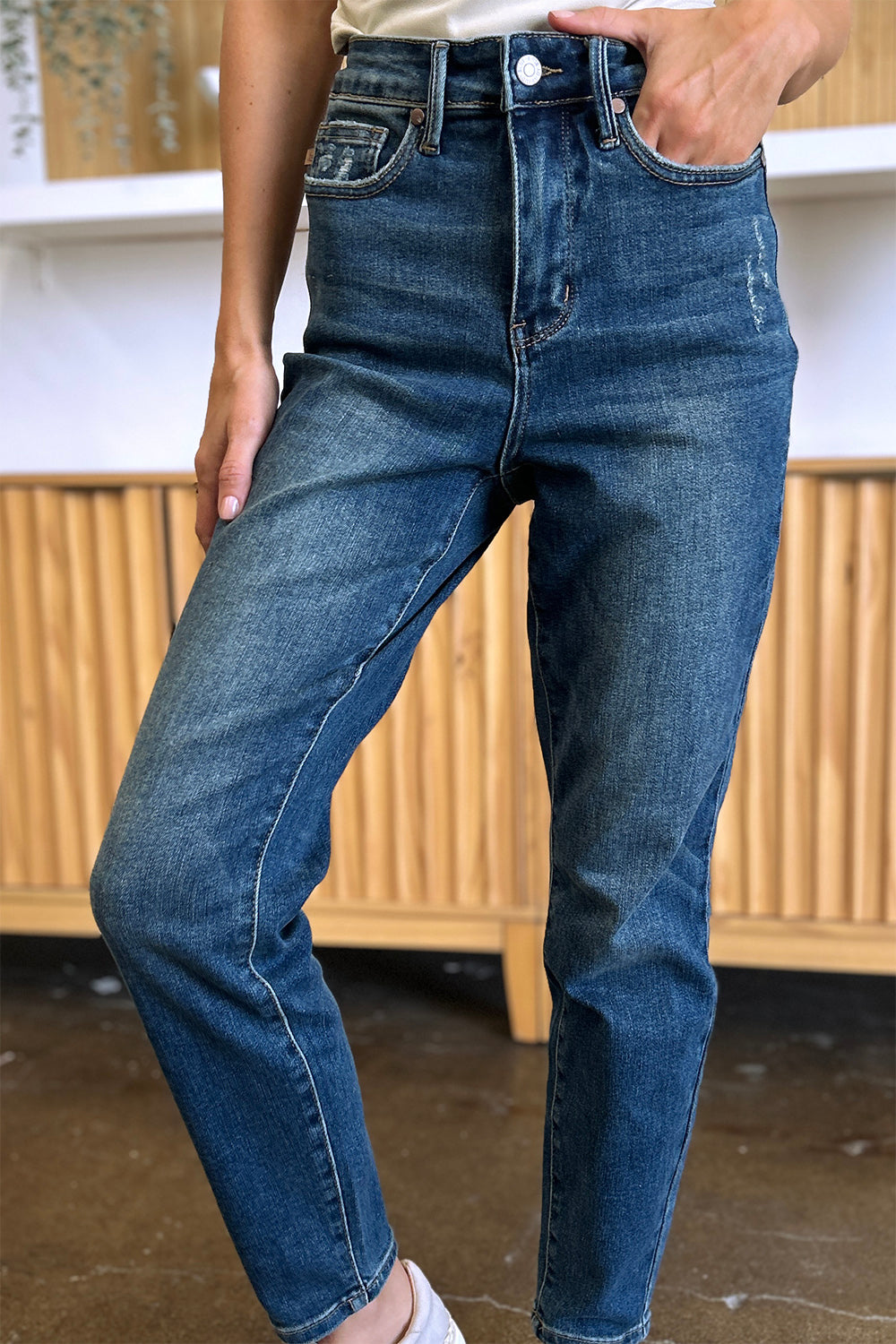 Judy Blue Tummy Control High Waist Dark Washed Stretch Slim Ankle Denim Jeans