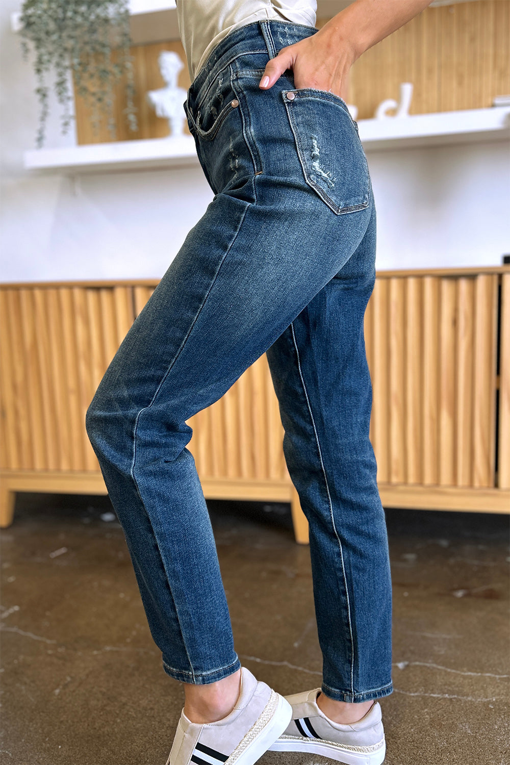 Judy Blue Tummy Control High Waist Dark Washed Stretch Slim Ankle Denim Jeans