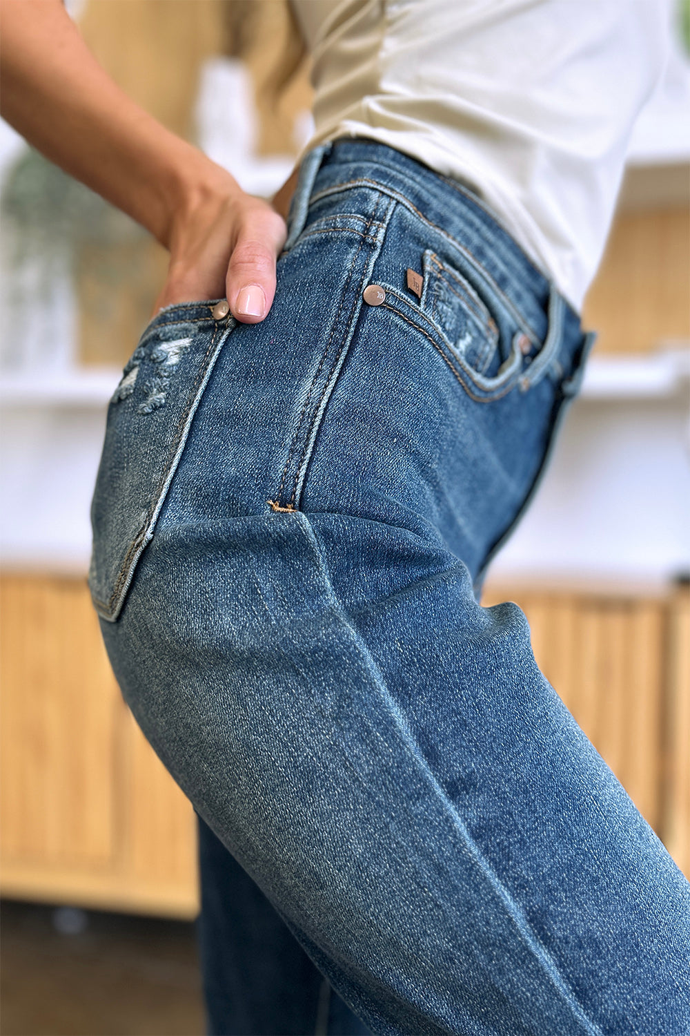 Judy Blue Tummy Control High Waist Dark Washed Stretch Slim Ankle Denim Jeans