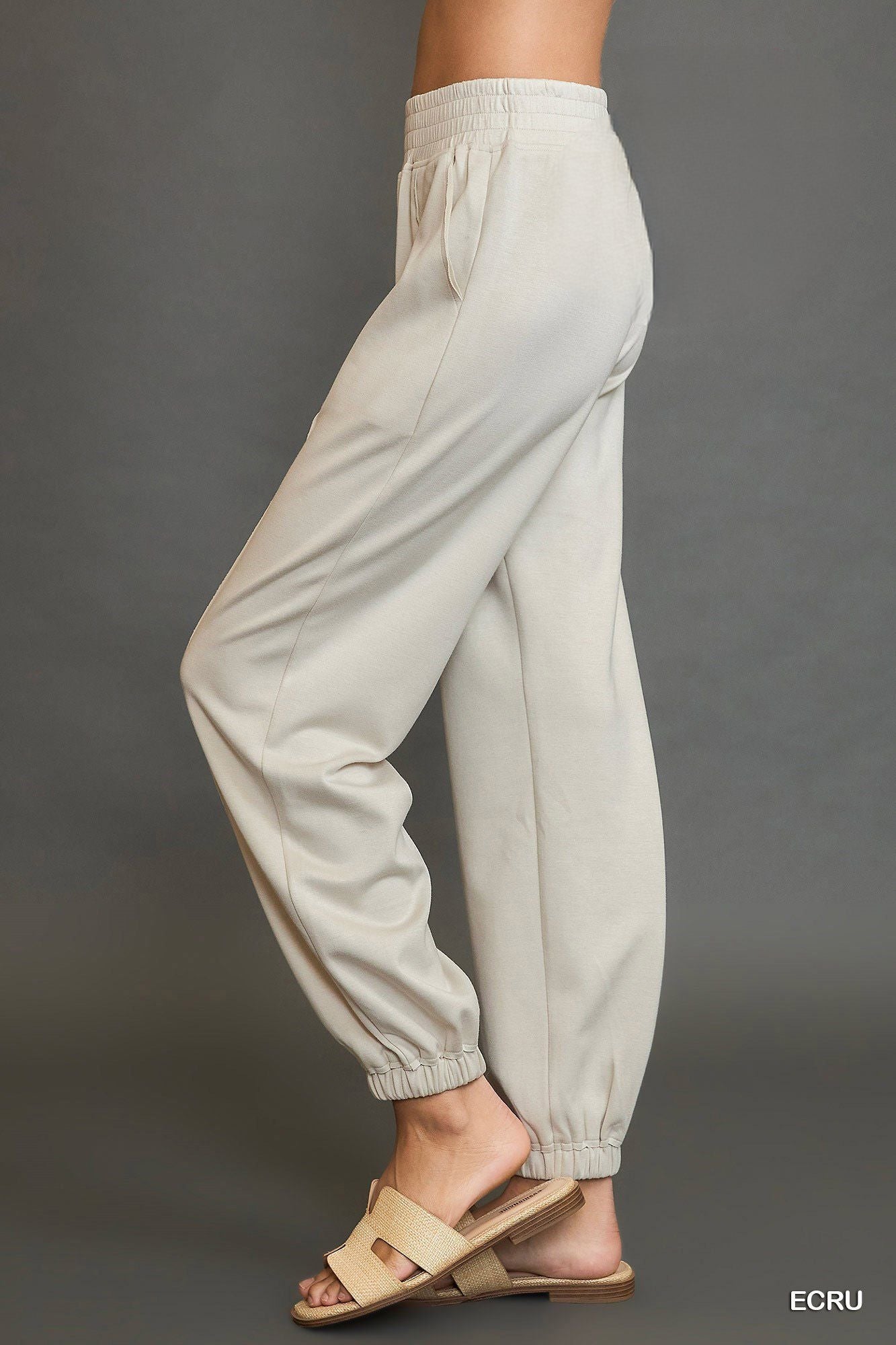 Umgee Drawstring Front Seam Detail Side Pockets Relaxed Jogger Pants | Midnight