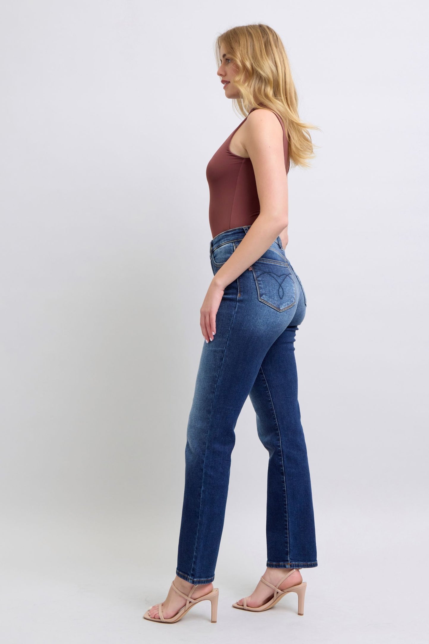 Judy Blue High Rise Waist Zipper Fly Stretch Dark Washed Straight Leg Jeans