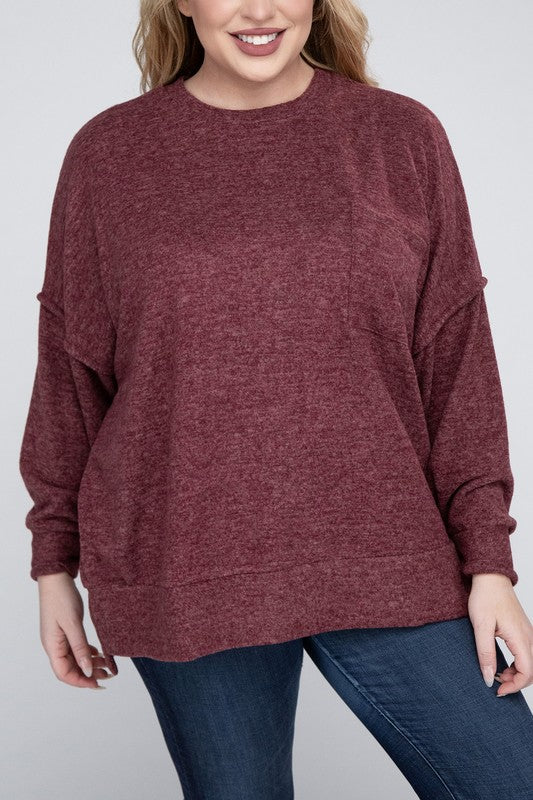 ZENANA Plus Brushed Melange Drop Shoulders Oversized Sweater