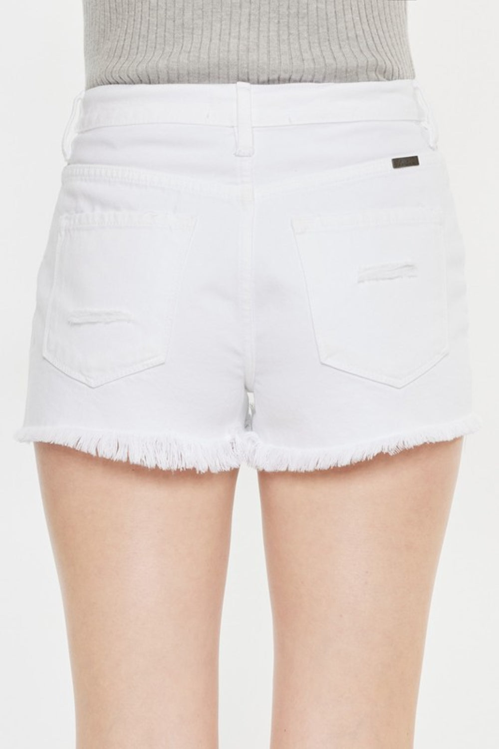 KanCan Raw Hem High Rise Distressed White Denim Shorts