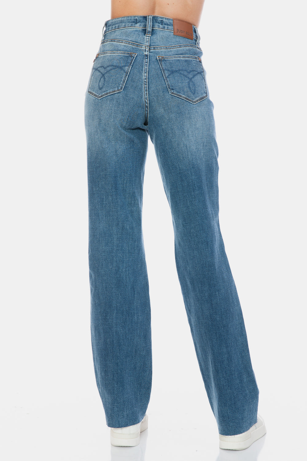 Judy Blue High Rise Tummy Control Cut Raw Hem Medium Washed Straight Denim Jeans