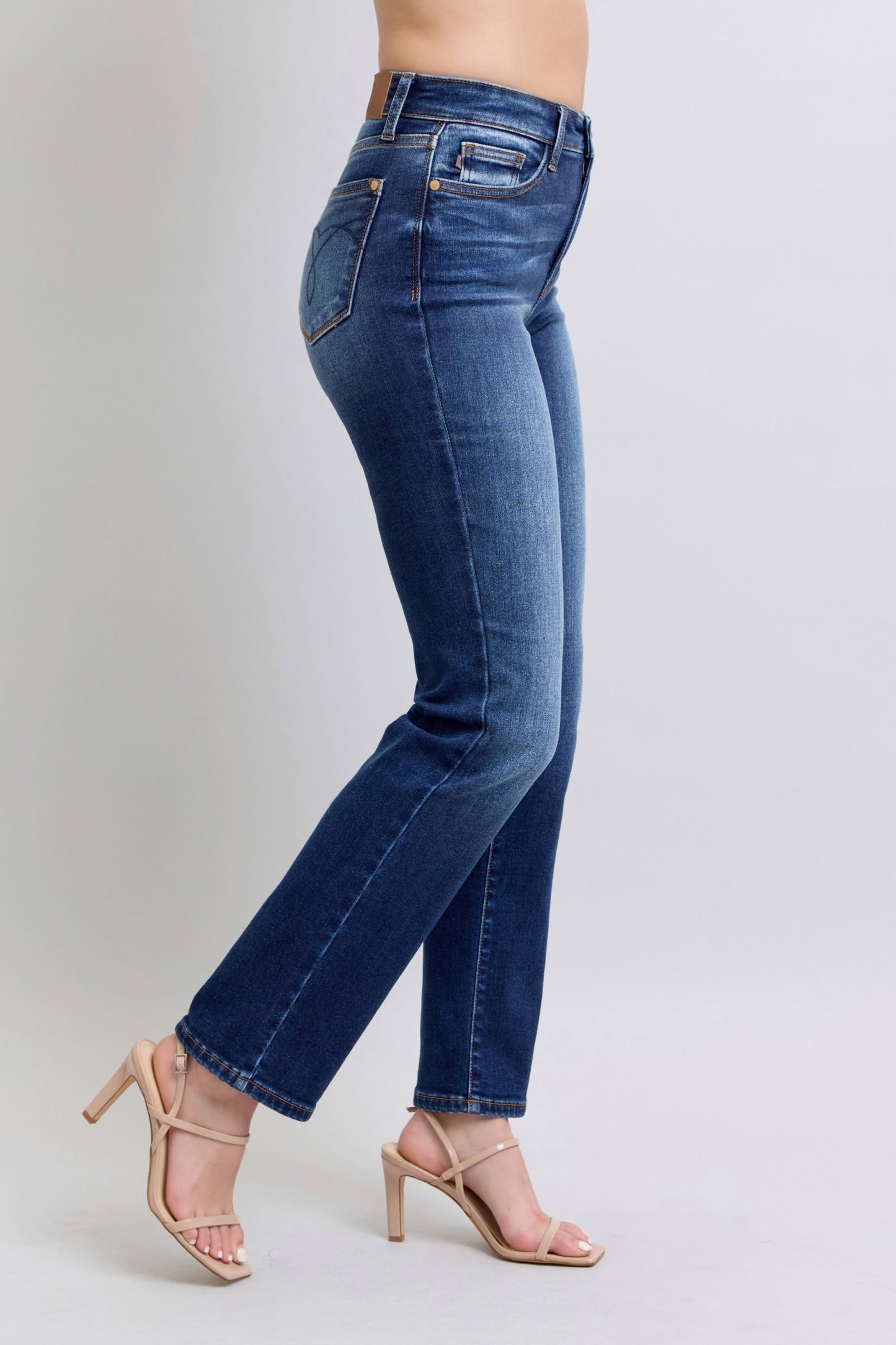 Judy Blue High Rise Waist Zipper Fly Stretch Dark Washed Straight Leg Jeans