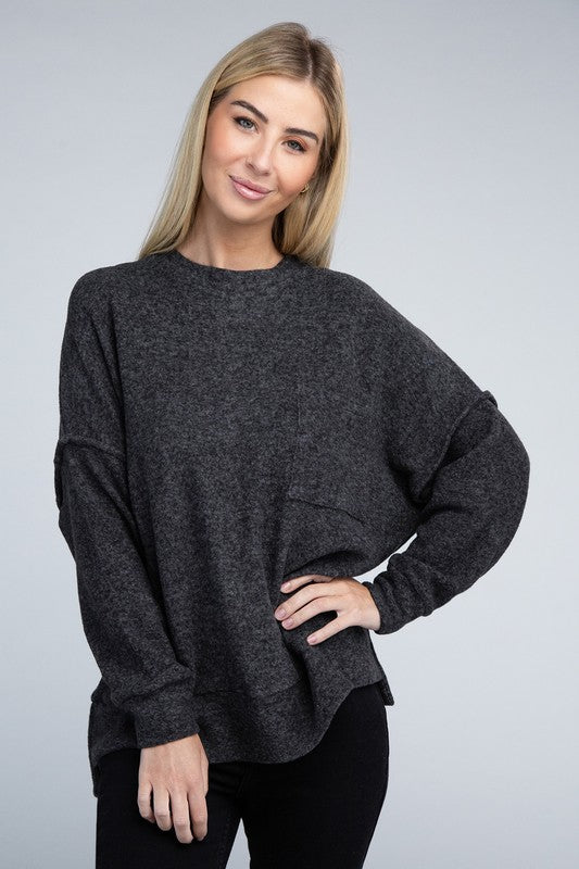 ZENANA Brushed Melange Drop Shoulders Oversized Sweater