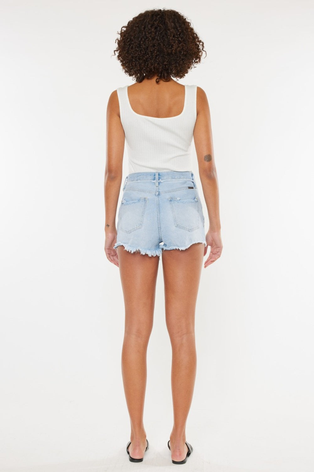 KanCan High Rise Distressed Button Fly Denim Shorts | Medium Wash